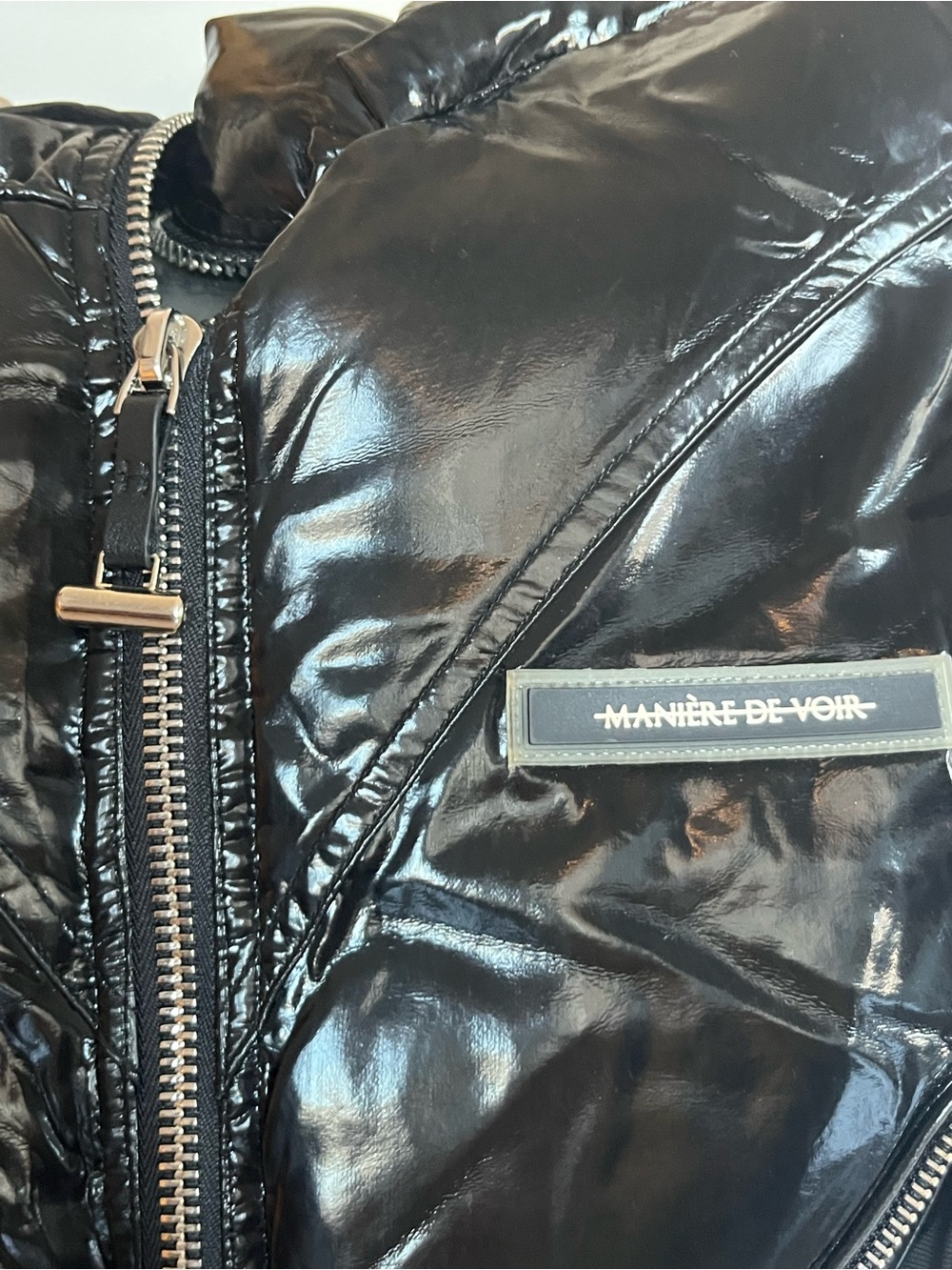 Manière De Voir Black Shiny Cropped Bomber Jacket - Picture 5 of 9